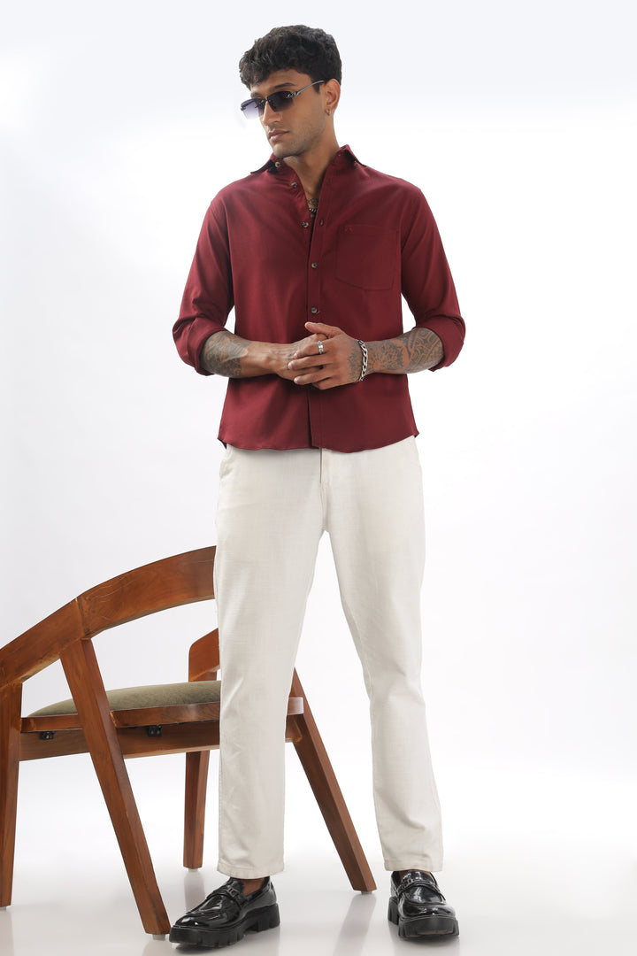 Maroon Green Full Sleeve Corduroy Shirt For Men Mankright