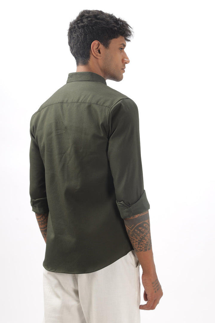 Dark Green Full Sleeve Corduroy Shirt For Men Mankright