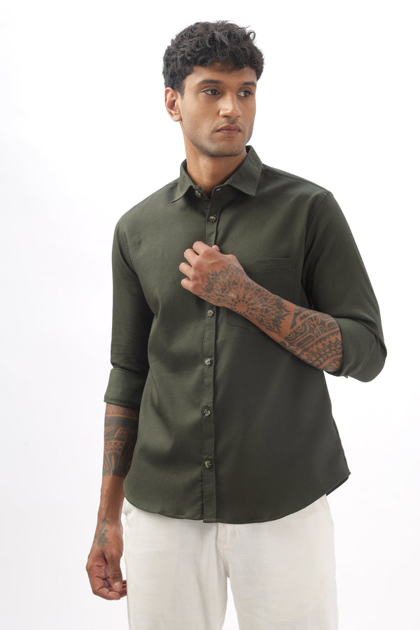 Dark Green Full Sleeve Corduroy Shirt For Men Mankright