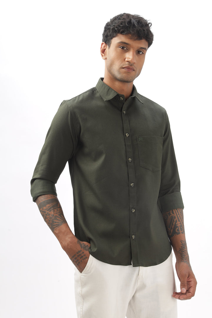 Dark Green Full Sleeve Corduroy Shirt For Men Mankright