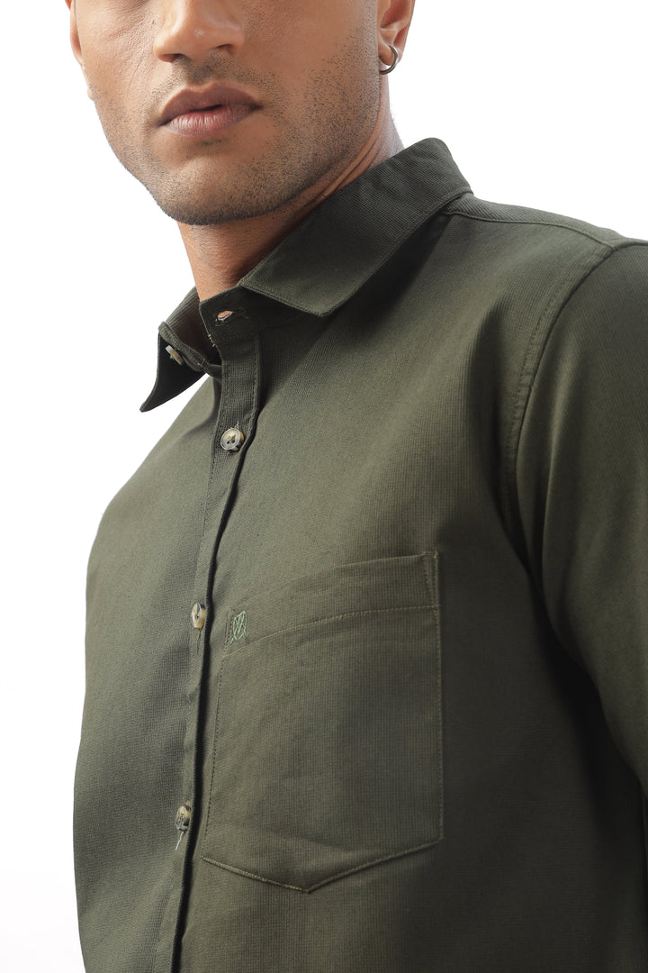 Dark Green Full Sleeve Corduroy Shirt For Men Mankright