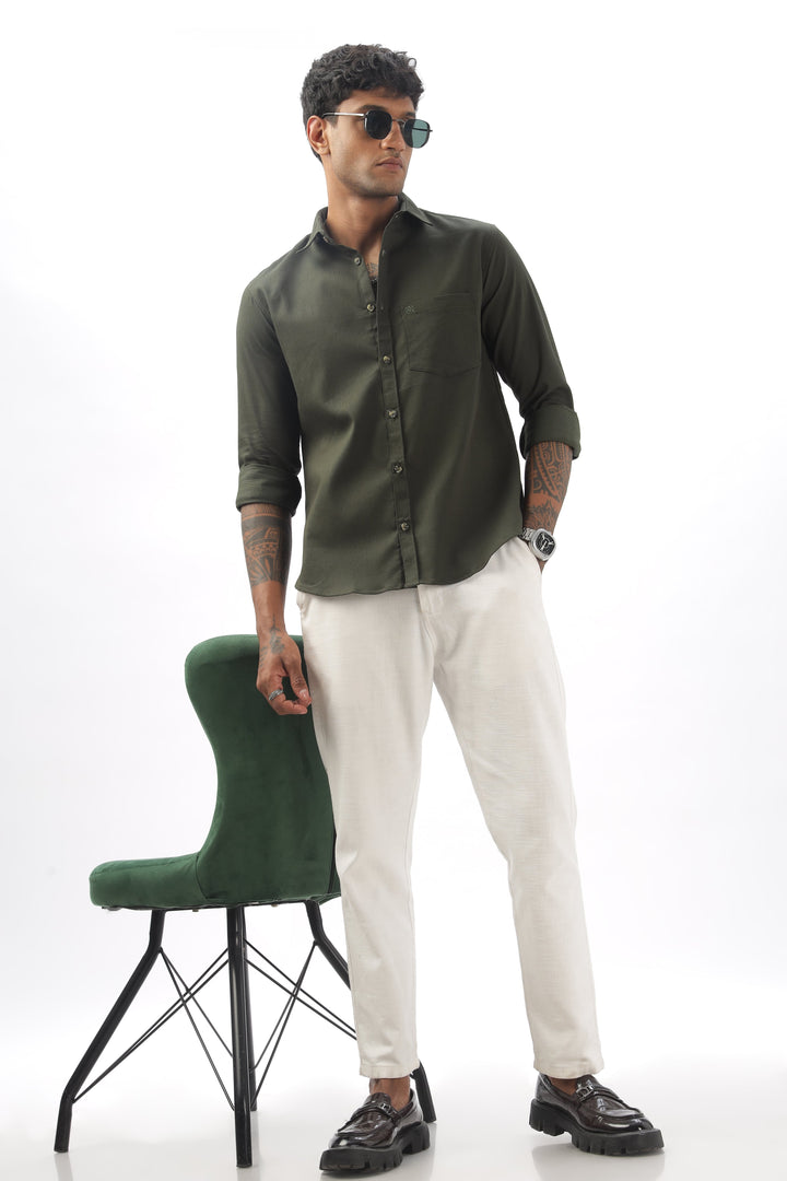 Dark Green Full Sleeve Corduroy Shirt For Men Mankright