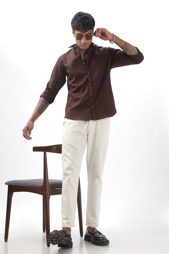 Brown Full Sleeve Corduroy Shirt For Men Mankright