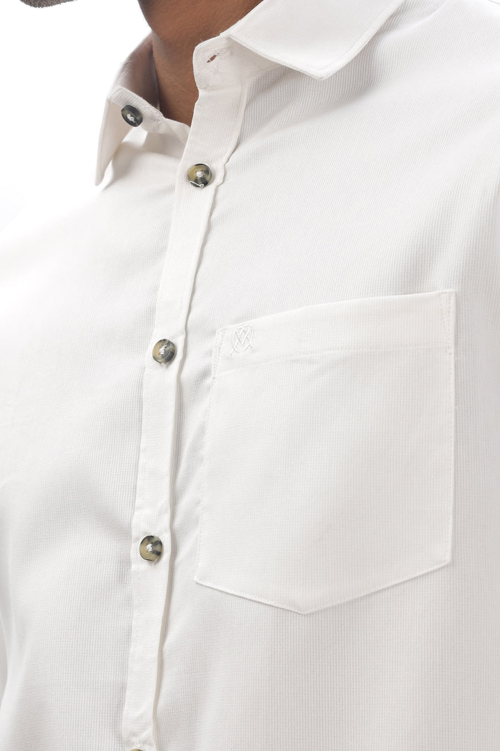 White Full Sleeve Corduroy Shirt For Men Mankright