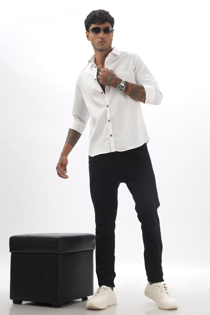 White Full Sleeve Corduroy Shirt For Men Mankright