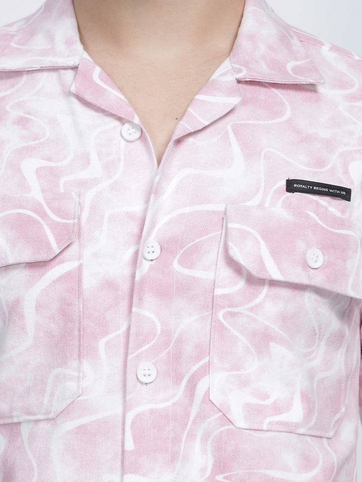 Pink Waves Print Urban Flannel Shirt Mankright