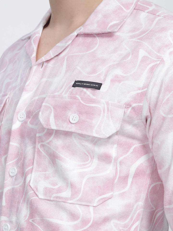 Pink Waves Print Urban Flannel Shirt Mankright