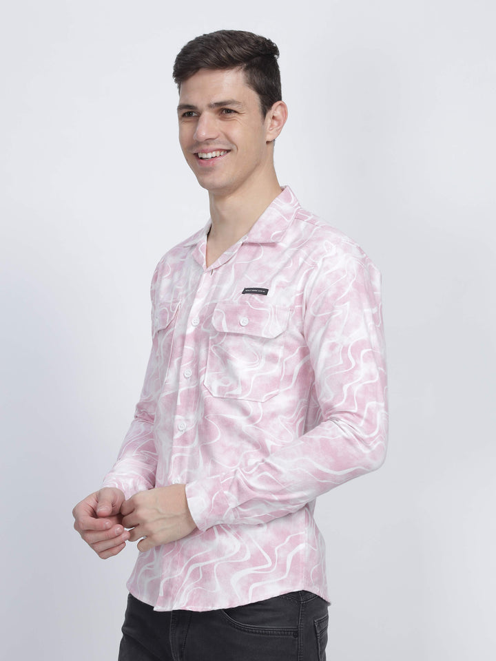 Pink Waves Print Urban Flannel Shirt Mankright