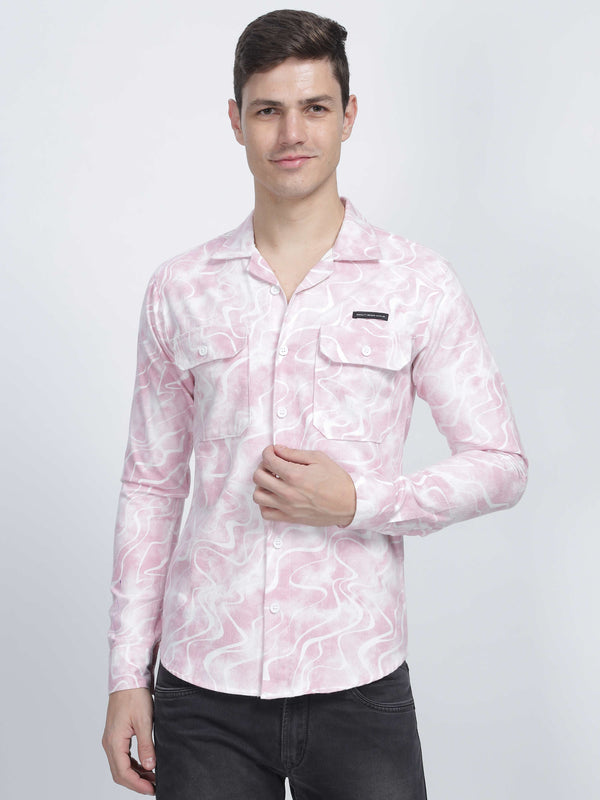 Pink Wave Print Urban Flannel Shirt Mankright