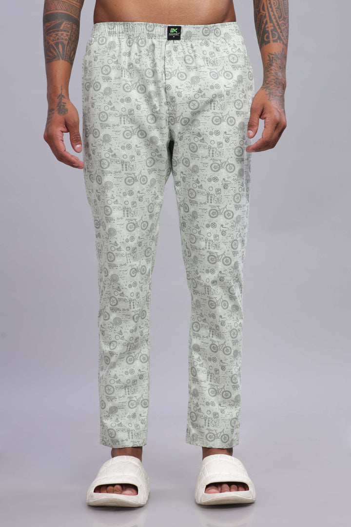 Men's Mint Green All Over Printed Pyjamas Mankright