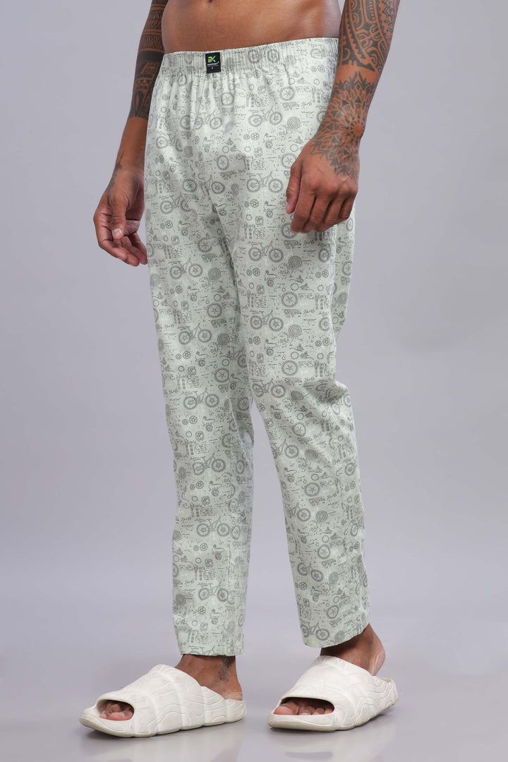 Men's Mint Green All Over Printed Pyjamas Mankright