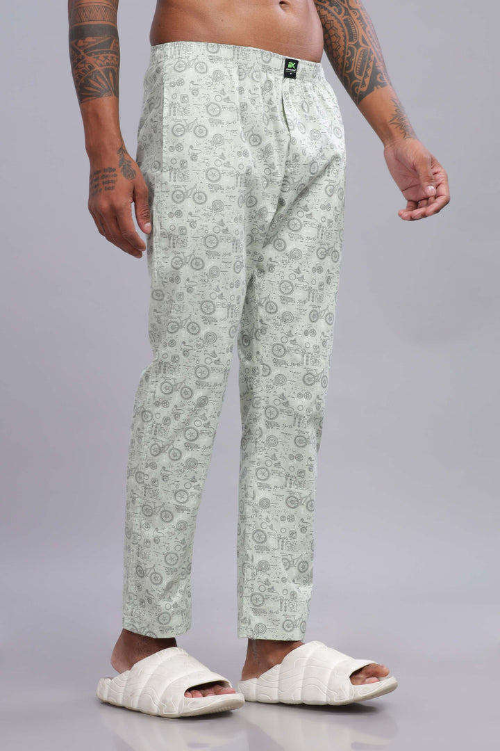 Men's Mint Green All Over Printed Pyjamas Mankright