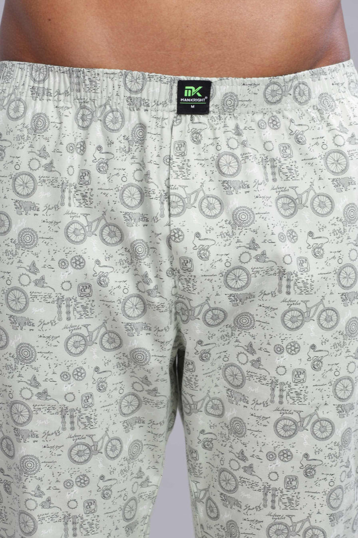 Men's Mint Green All Over Printed Pyjamas Mankright