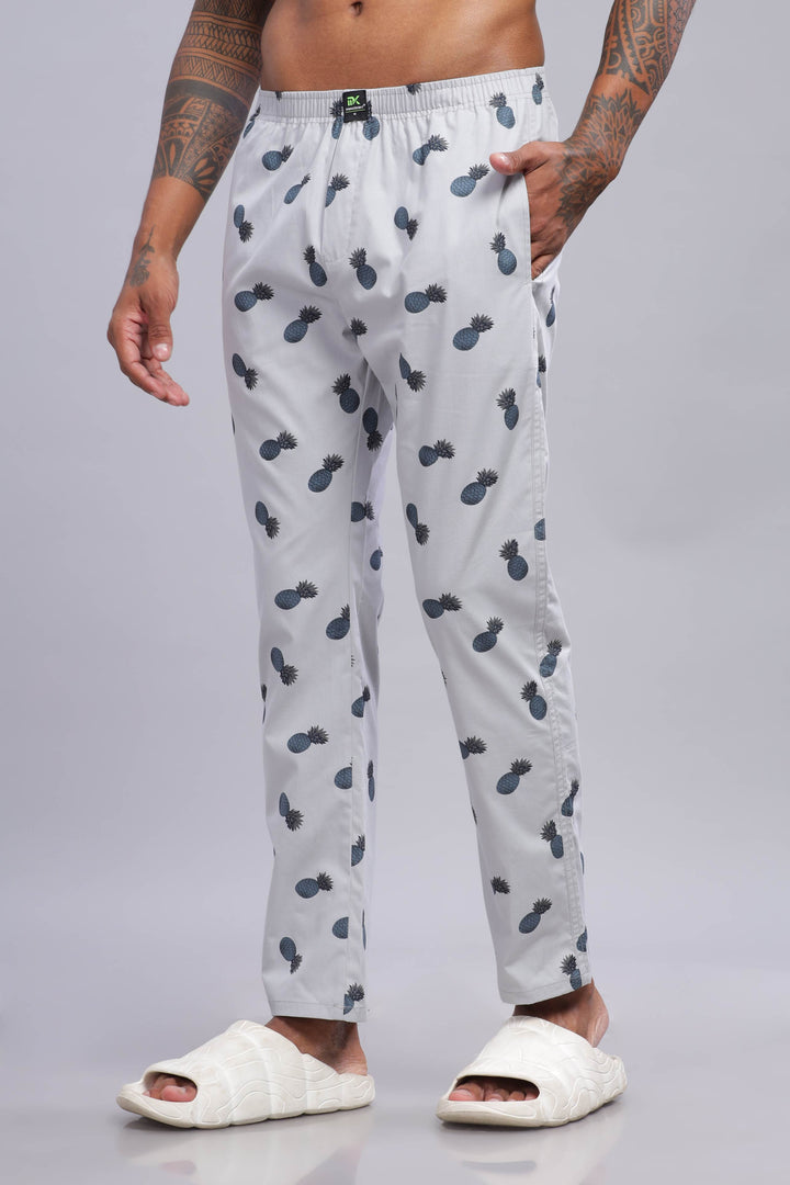 Men's Grey All Over Printed Pyjamas Mankright