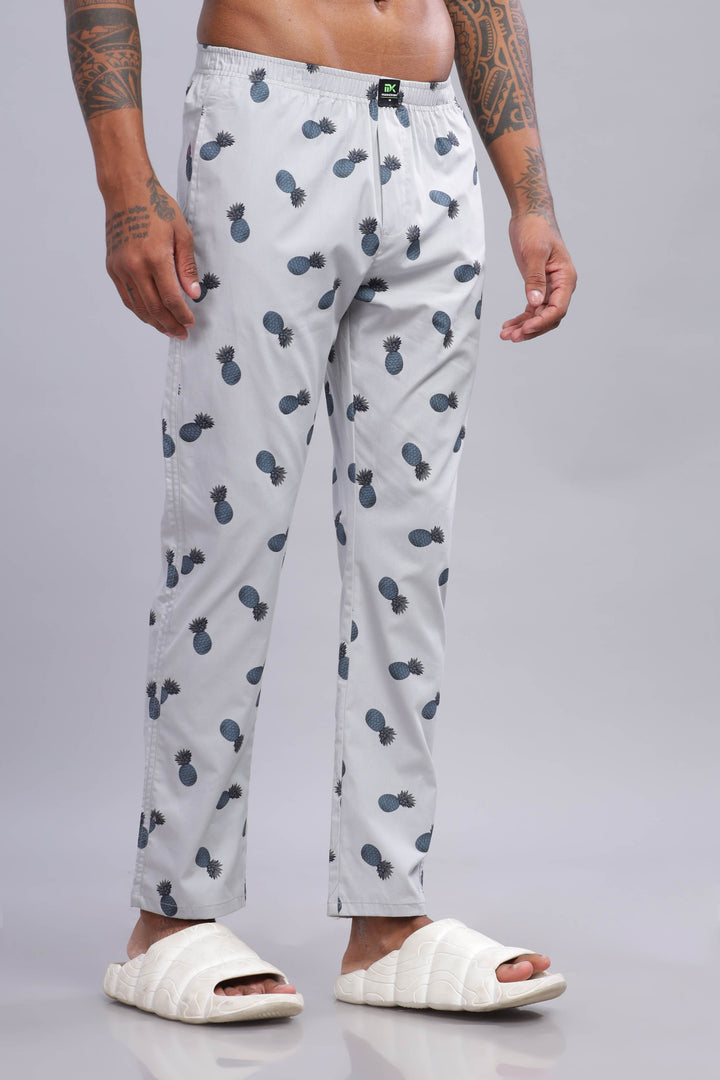 Men's Grey All Over Printed Pyjamas Mankright