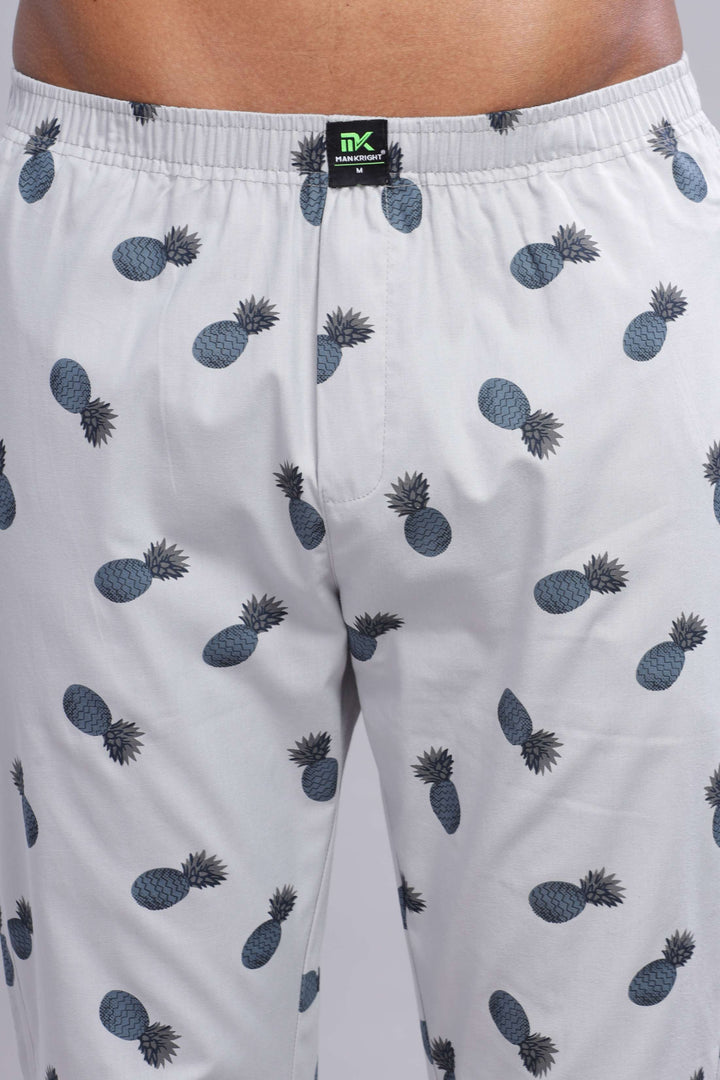 Men's Grey All Over Printed Pyjamas Mankright