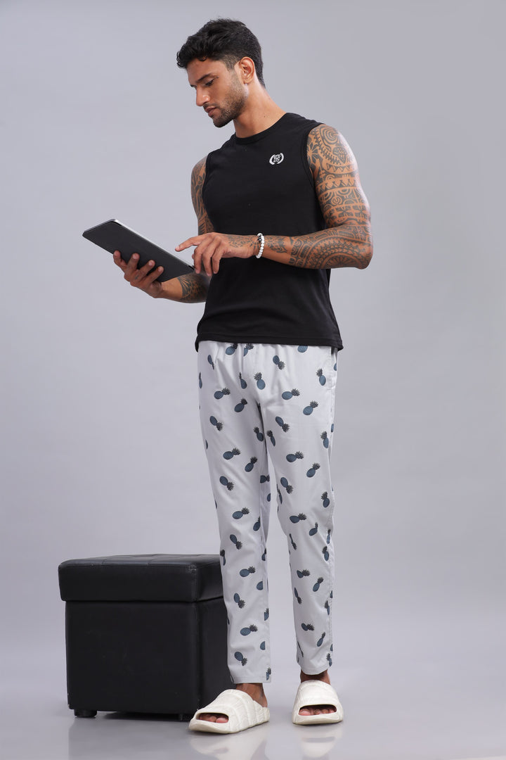 Men's Grey All Over Printed Pyjamas Mankright