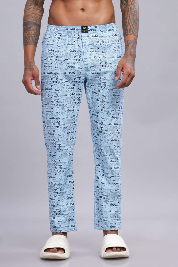 Men's Sky Blue All Over Printed Pyjamas Mankright