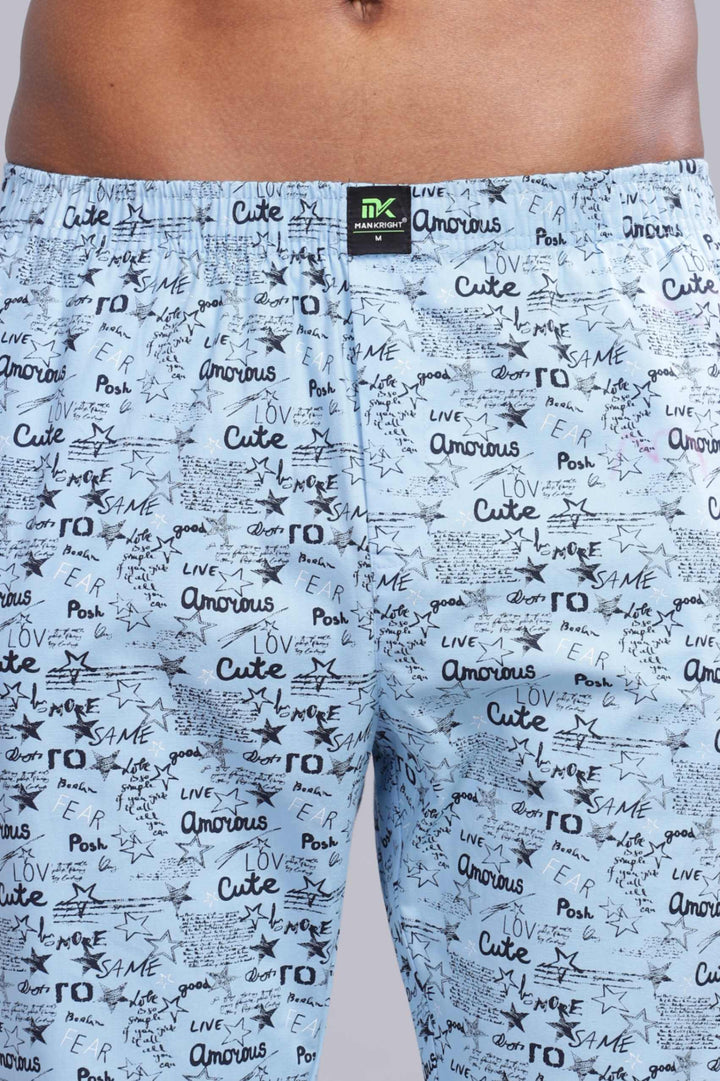 Men's Sky Blue All Over Printed Pyjamas Mankright