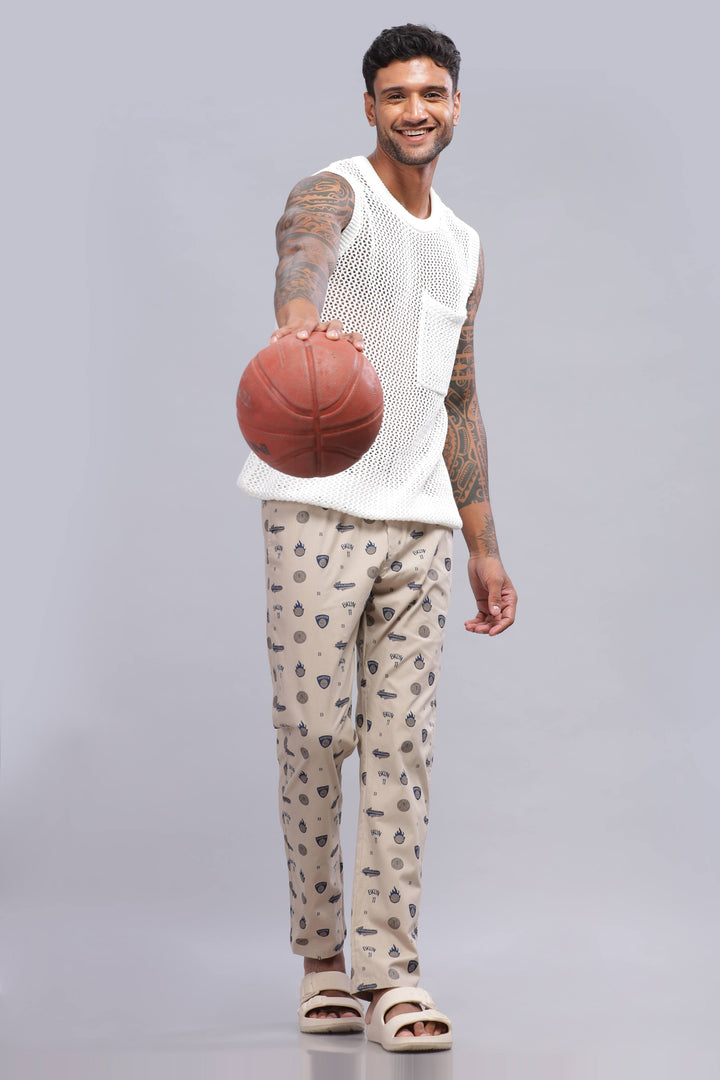 Men's Creme All Over Printed Pyjamas Mankright