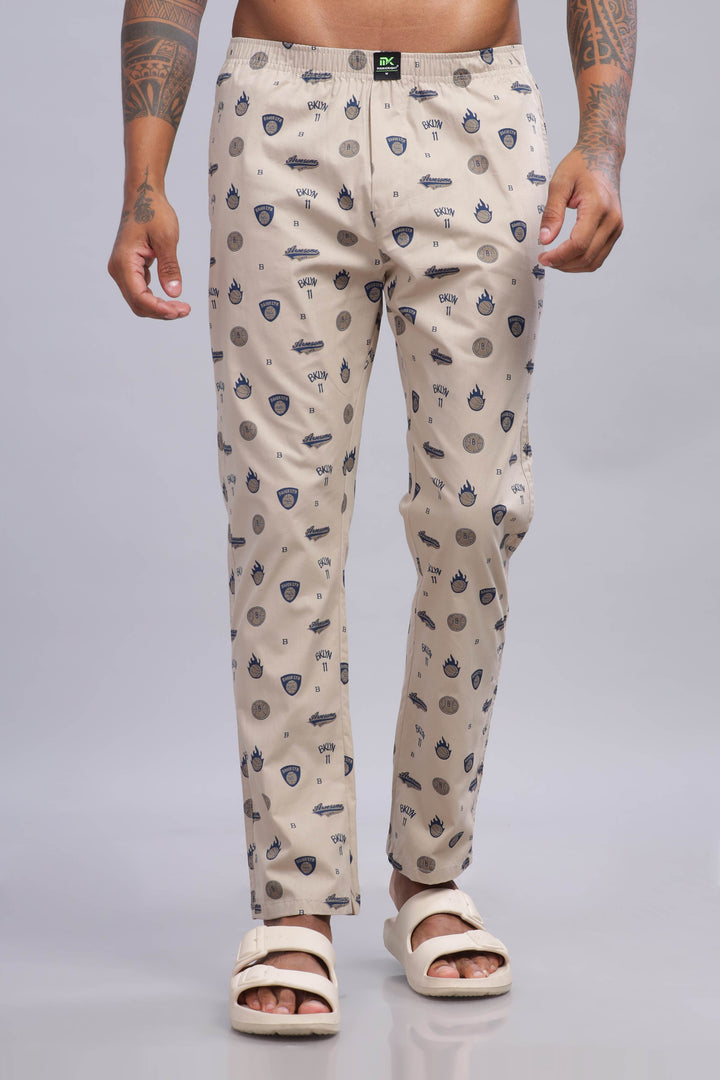 Men's Creme All Over Printed Pyjamas Mankright