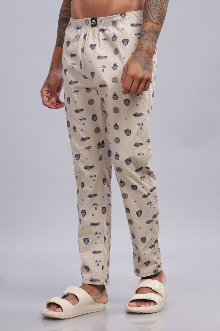 Men's Creme All Over Printed Pyjamas Mankright