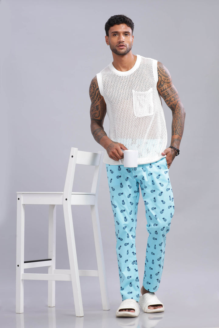 Men's turquoise All Over Printed Pyjamas Mankright