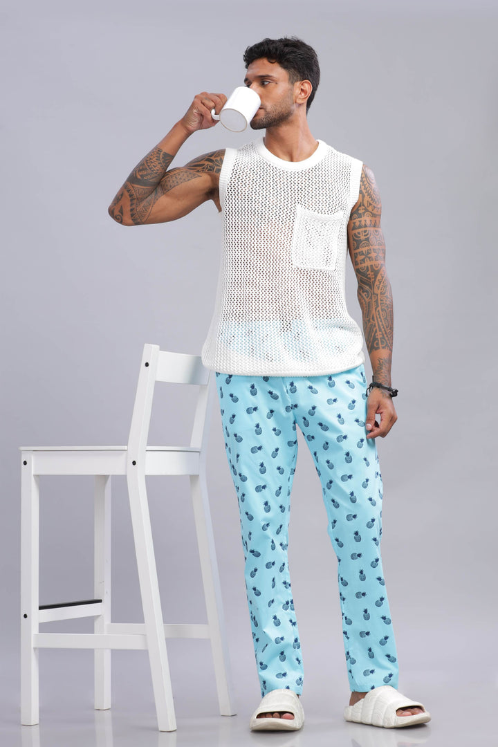 Men's turquoise All Over Printed Pyjamas Mankright