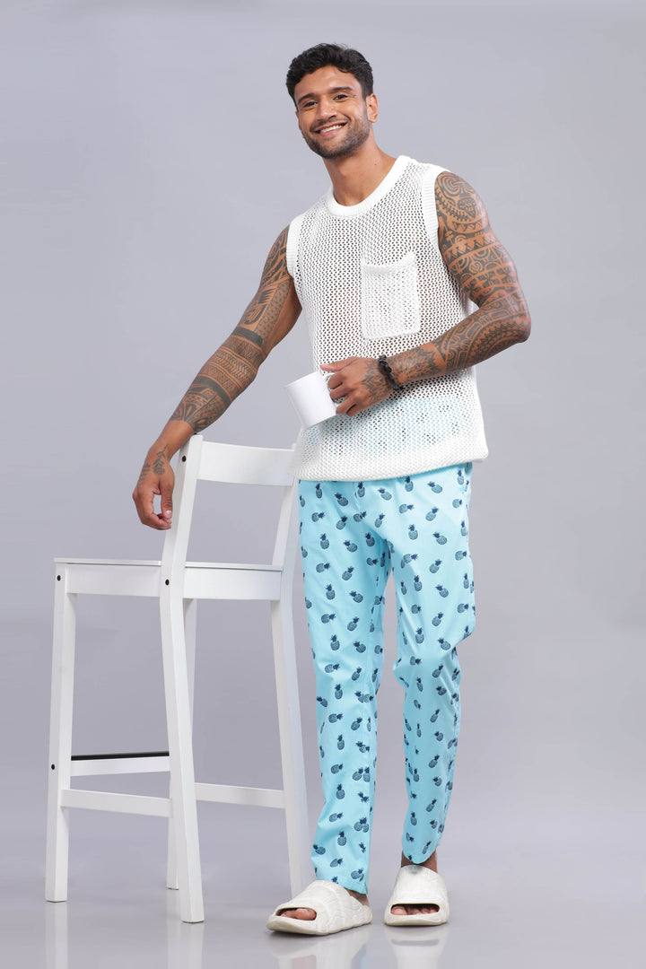 Men's turquoise All Over Printed Pyjamas Mankright