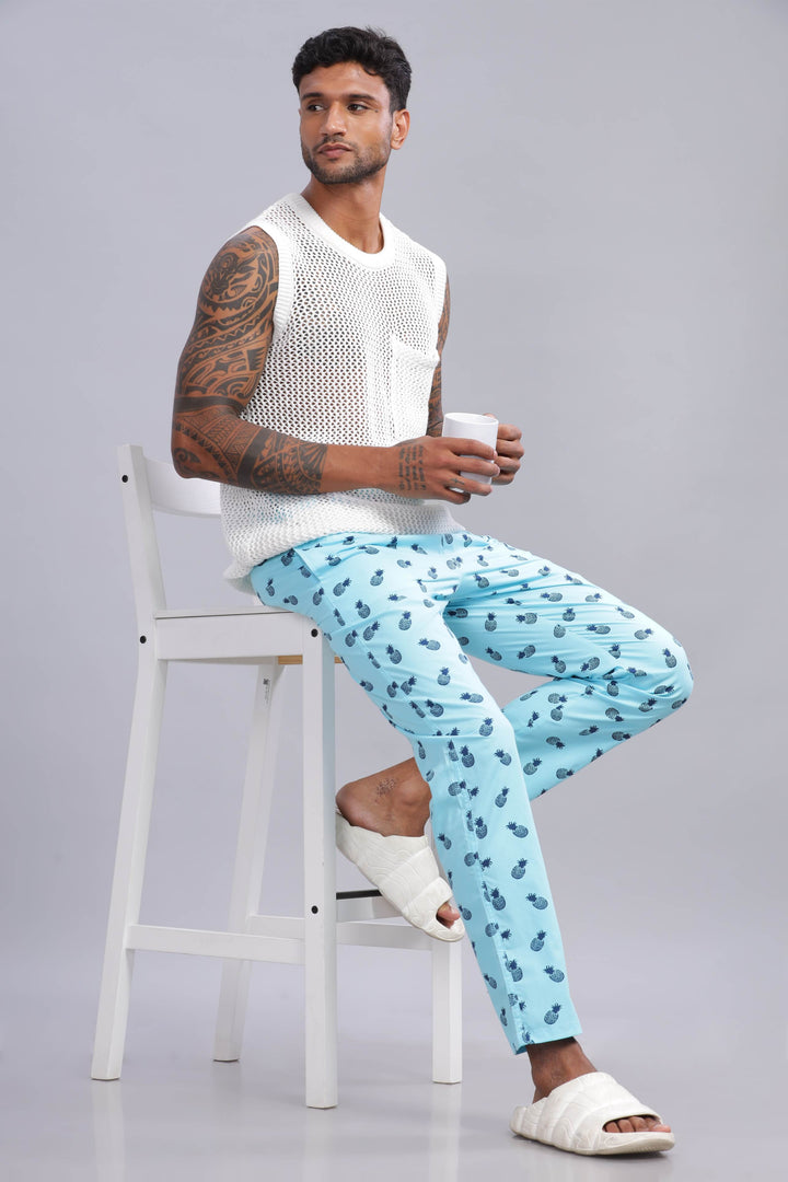 Men's turquoise All Over Printed Pyjamas Mankright