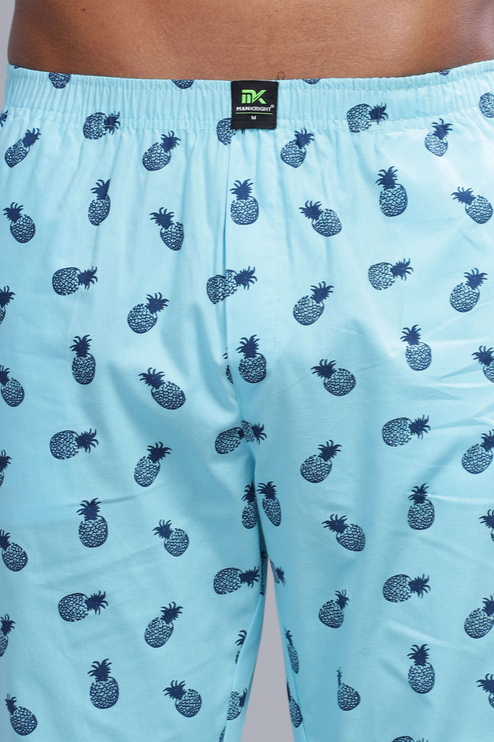 Men's turquoise All Over Printed Pyjamas Mankright