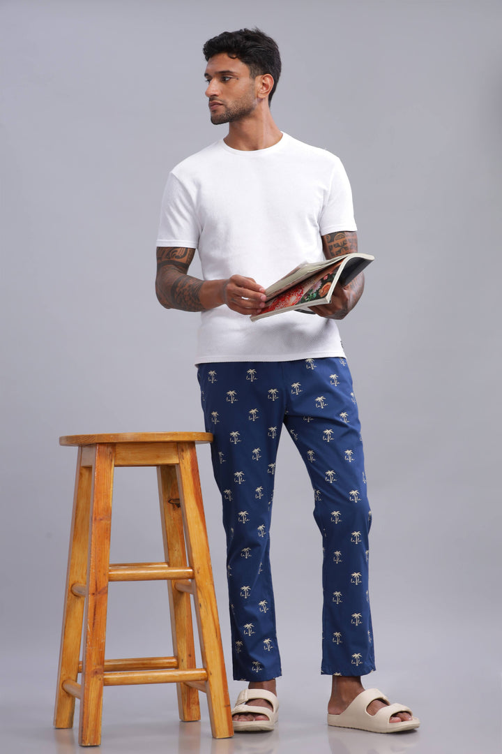 Men's Blue All Over Printed Pyjamas Mankright