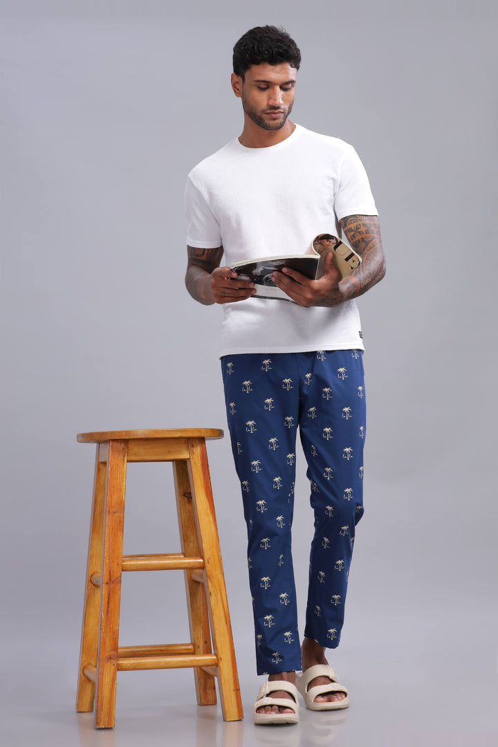 Men's Blue All Over Printed Pyjamas Mankright