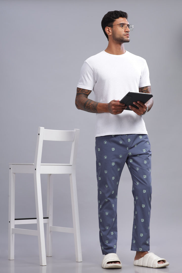 Men's Ocean Blue All Over Printed Pyjamas Mankright