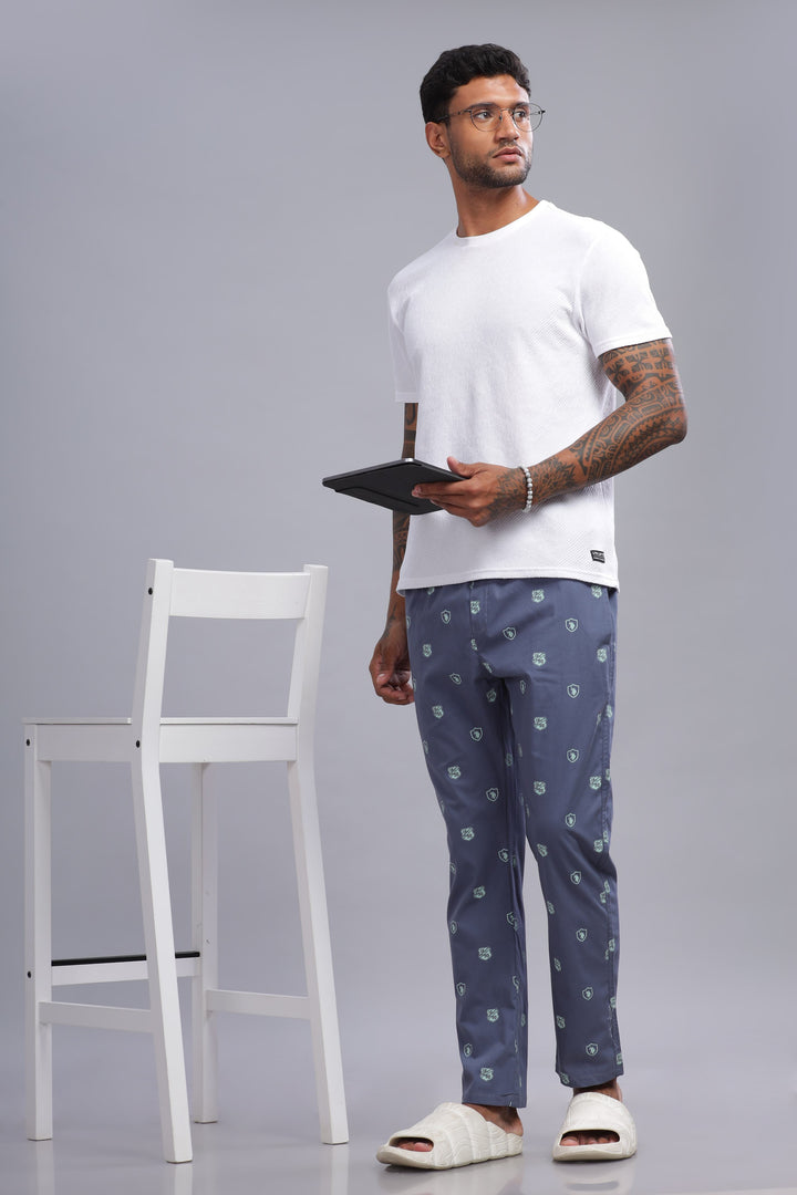 Men's Ocean Blue All Over Printed Pyjamas Mankright