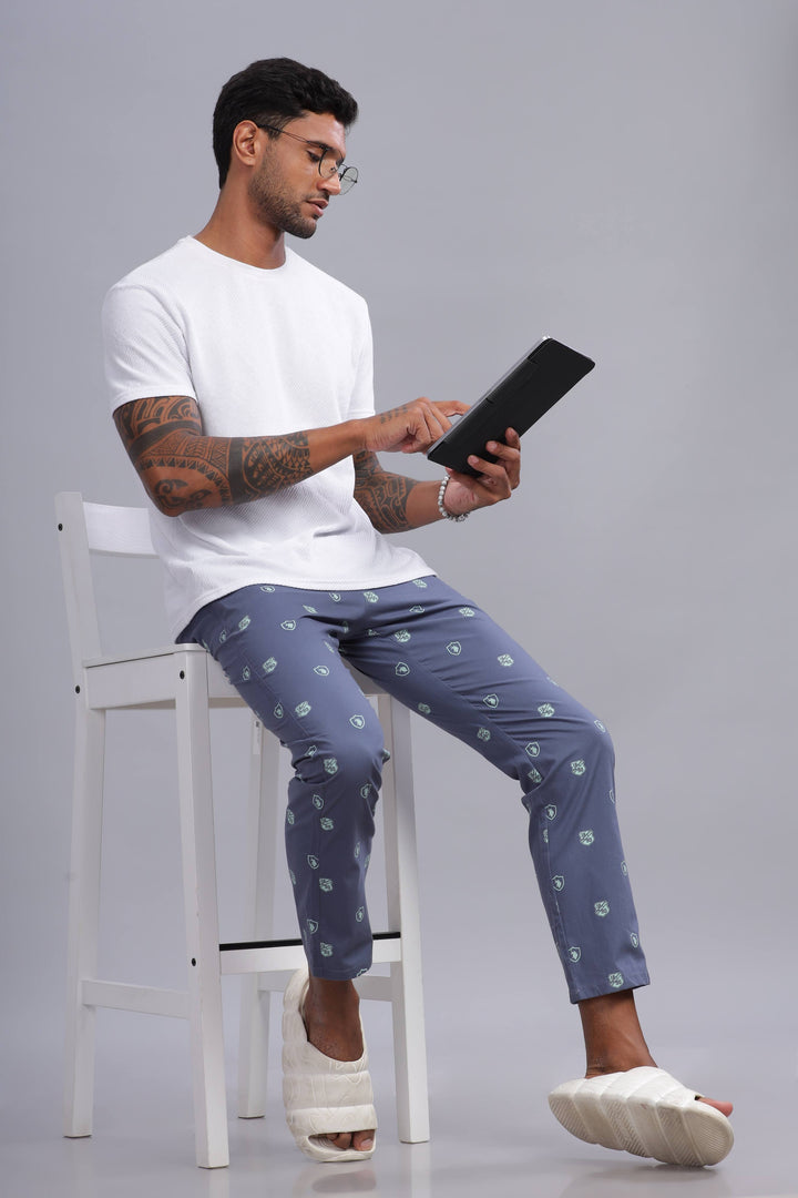 Men's Ocean Blue All Over Printed Pyjamas Mankright