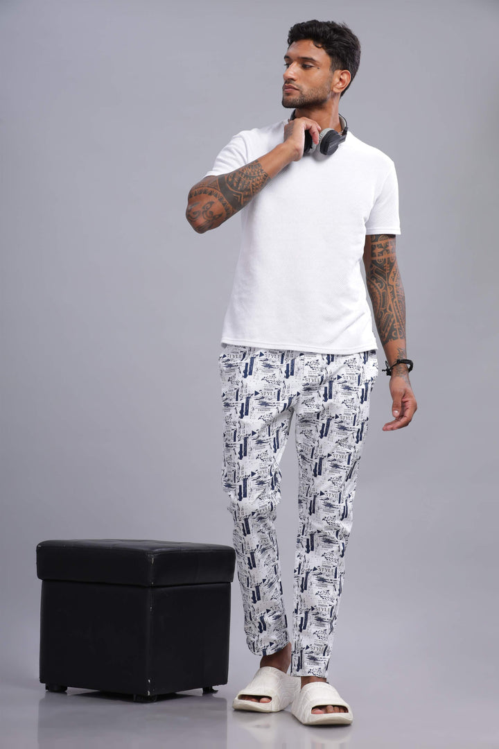 Men's White All Over Printed Pyjamas Mankright