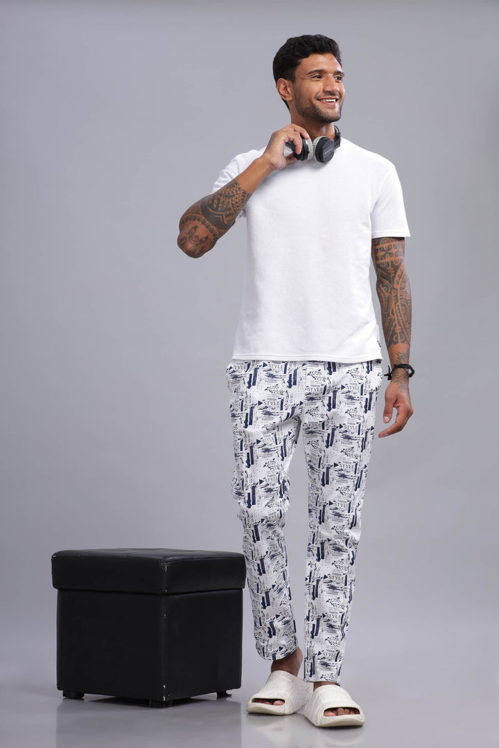 Men's White All Over Printed Pyjamas Mankright