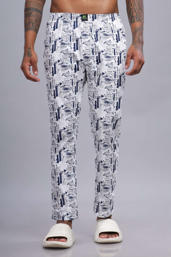 Men's White All Over Printed Pyjamas Mankright