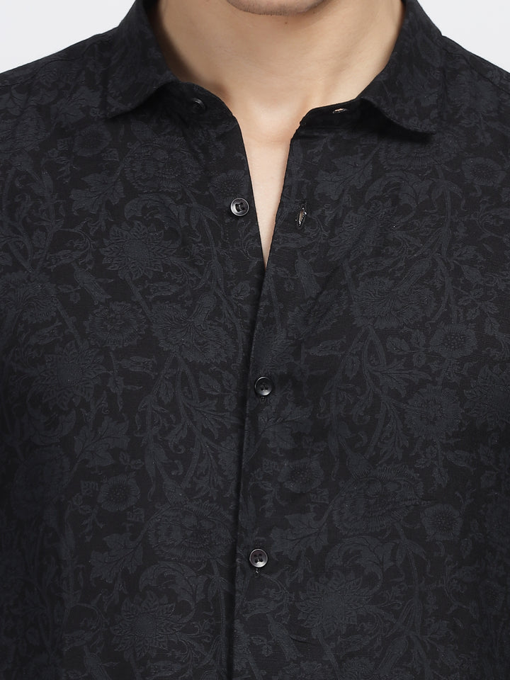 Black Slub Printed Premium Wear Shirt Mankright