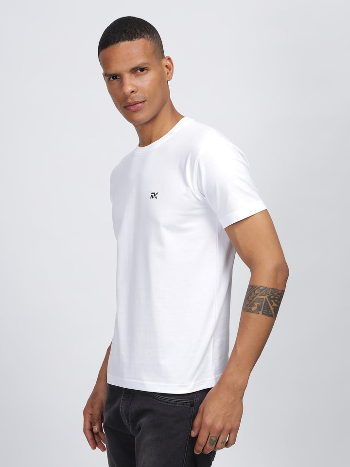 White Twill Cotton Round Neck T-Shirt Mankright