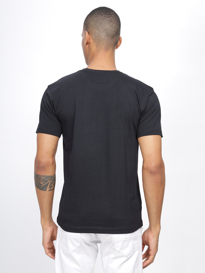 Black Twill Cotton Round Neck T-Shirt Mankright