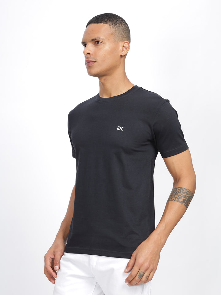 Black Twill Cotton Round Neck T-Shirt Mankright