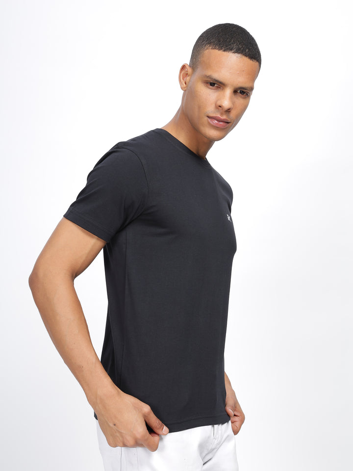 Black Twill Cotton Round Neck T-Shirt Mankright