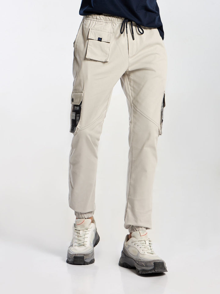 Light Grey Solid Cargo Jogger for Men Mankright