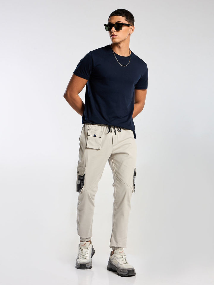 Light Grey Solid Cargo Jogger for Men Mankright