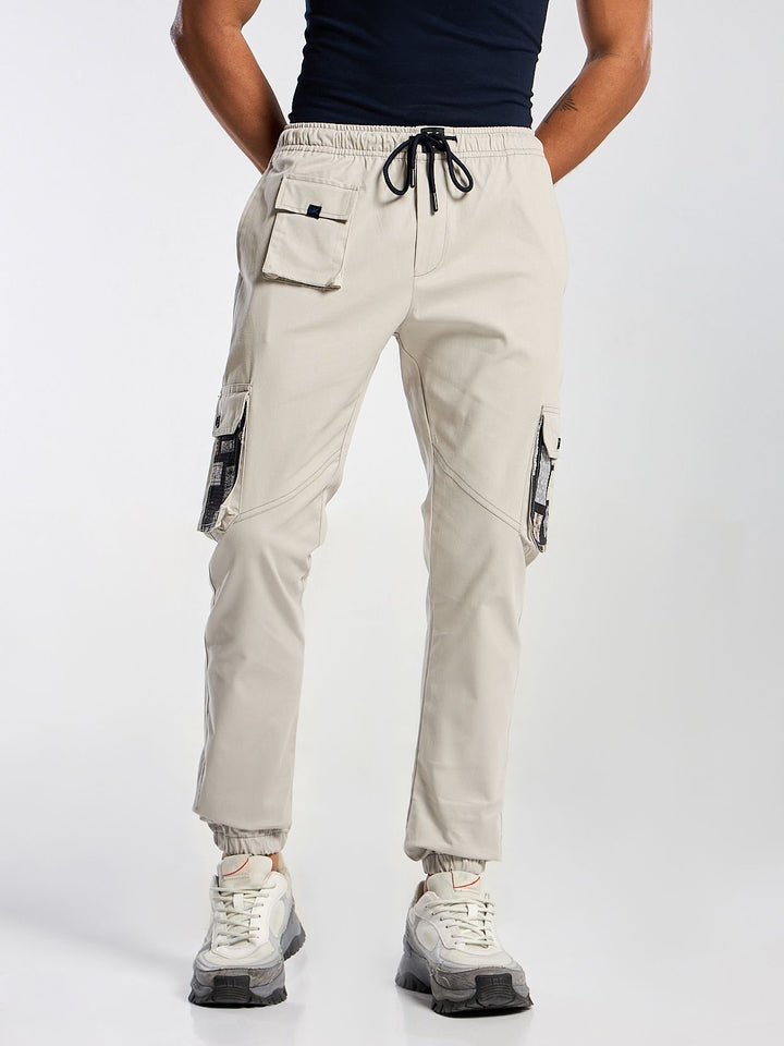 Light Grey Solid Cargo Jogger for Men Mankright