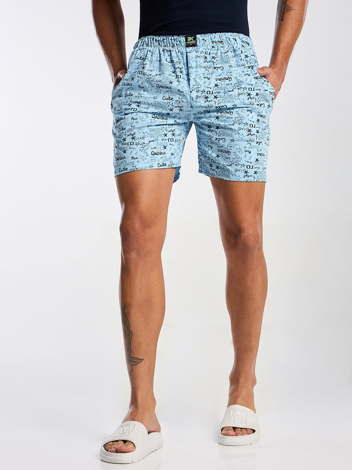 Men's Sky Blue Printed Boxer Mankright