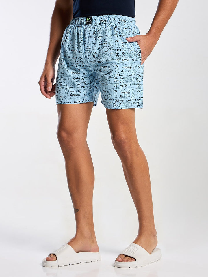 Men's Sky Blue Printed Boxer Mankright