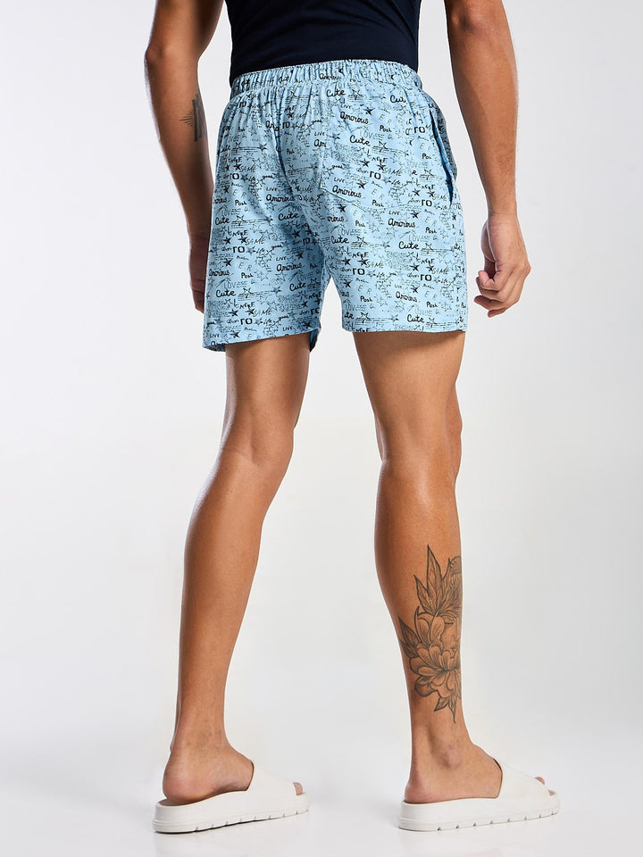 Men's Sky Blue Printed Boxer Mankright